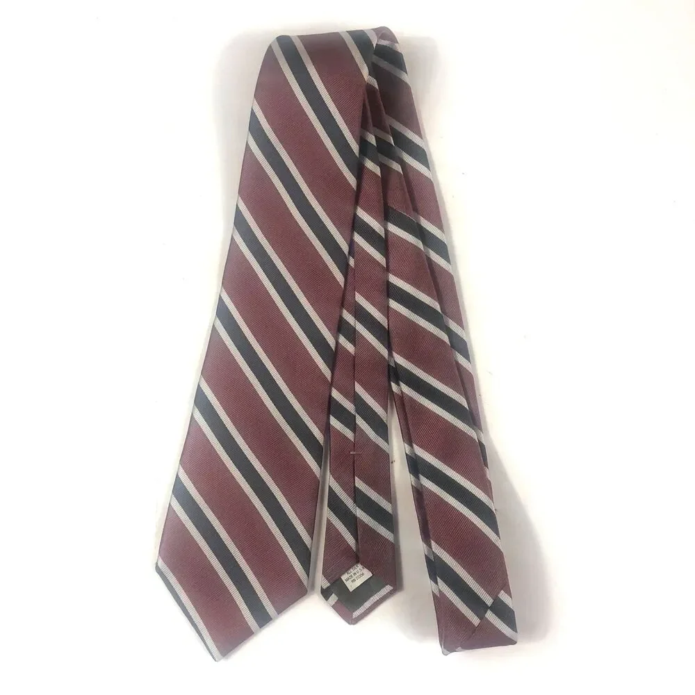 Stafford All Silk Tie Red Gray Silver Striped USA Made Regatta Classic Repp